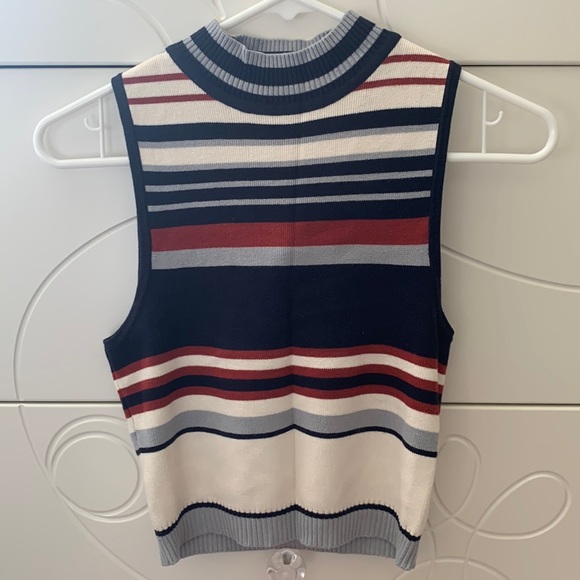 NWOT Forever 21 Contemporary Retro knitted turtleneck crop top, red white blue - Picture 1 of 2